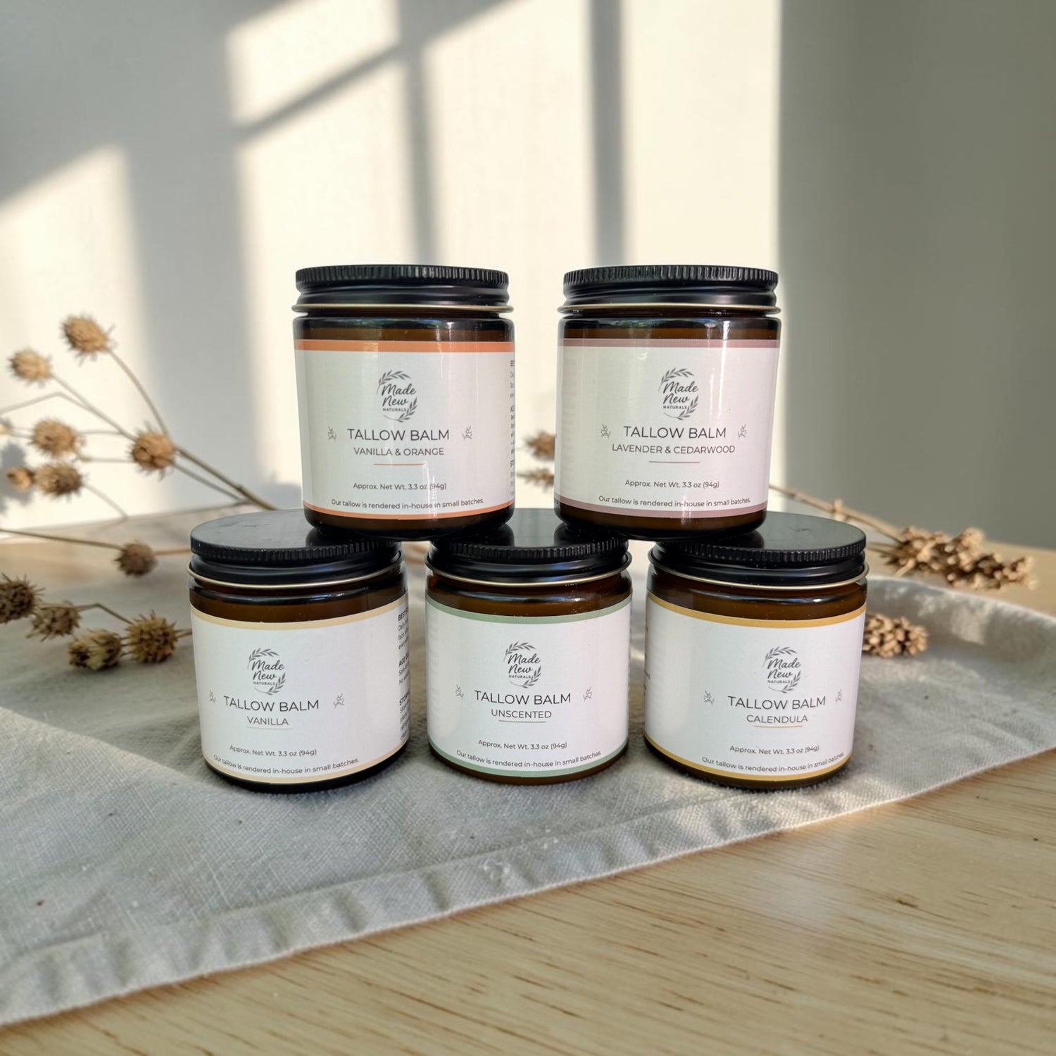 Made New Naturals tallow balm jars
